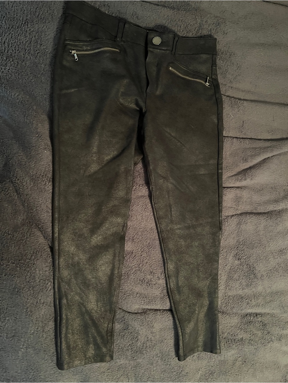 Democracy Black Faux Leather Skinny Jeans with Zip Pockets